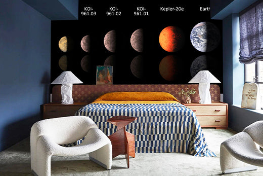planets in galaxy wallpaper mural for bedroom wall decor
