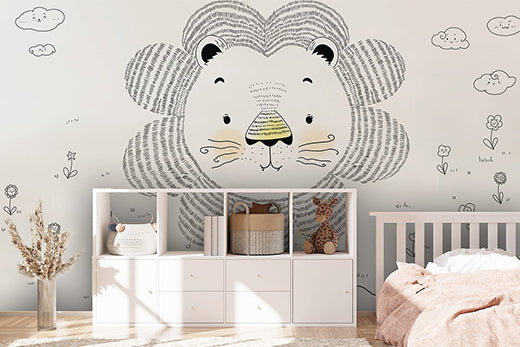cute lion wall mural idea for nursery decor
