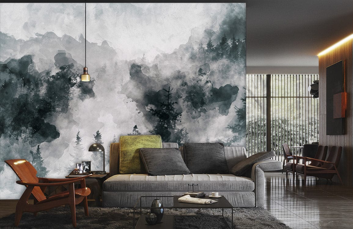 dense forest fog wallpaper mural