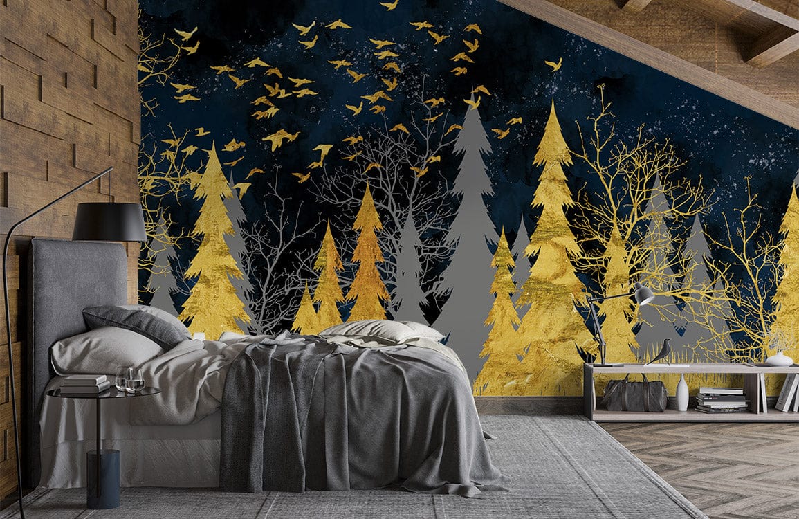 Golden Forest Mural Wallpaper Room
