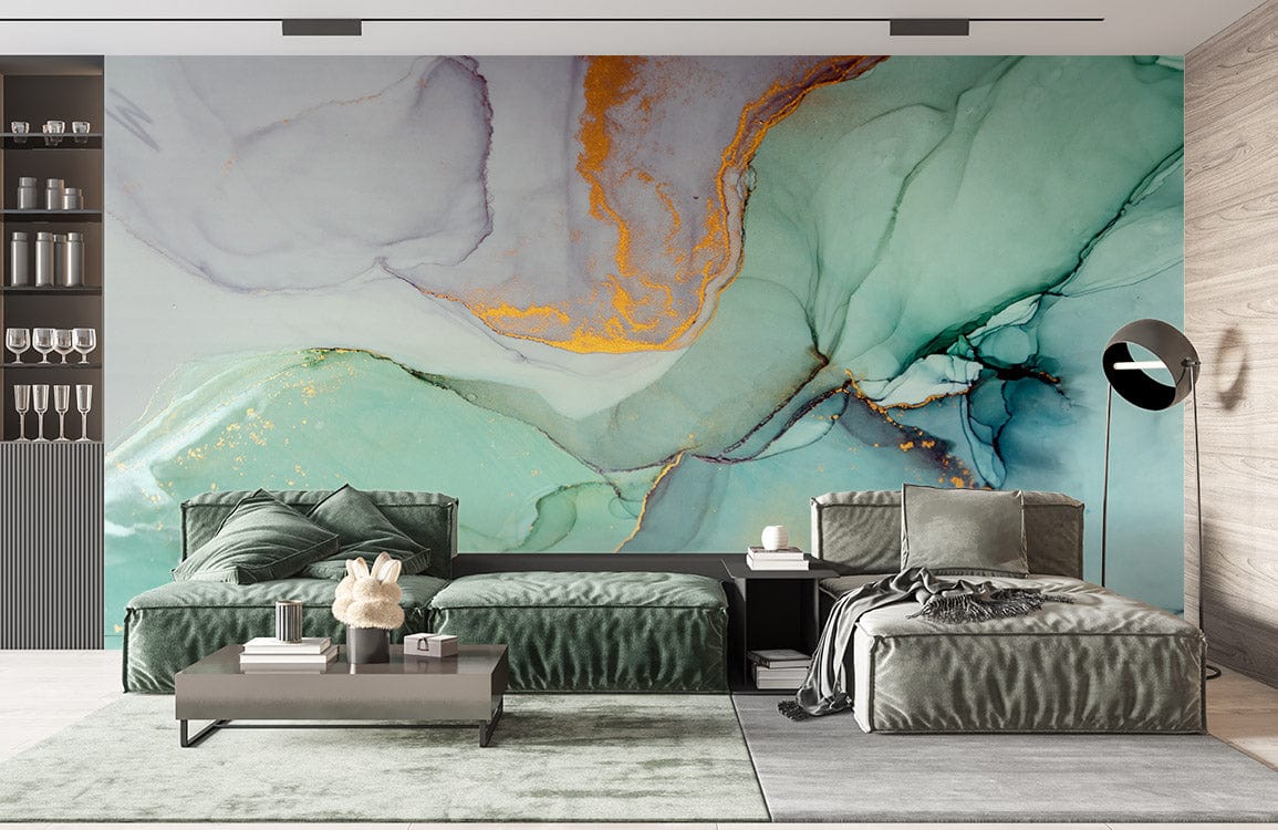 Aqua and Gold Abstract Watercolour Patterned Wallpaper for Elegant ...