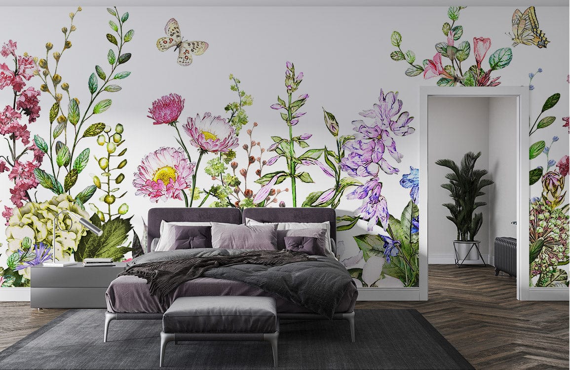 Botanical Bliss Floral Mural Wallpaper with Colourful Garden Design in ...