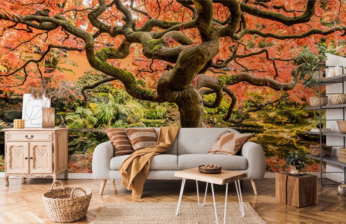 Tree Design Wallpaper Living Room at Shelley Siegel blog