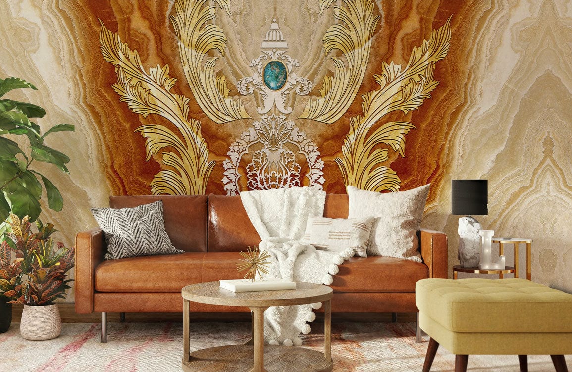 Decoration for the Living Room Utilizing a Noble Gem Marble Wallpaper Mural