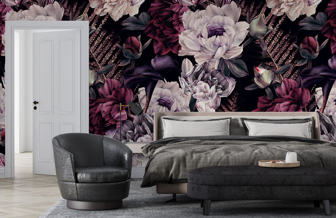 Gothic Floral Elegance: Dark Vintage Botanical Blossom Wallpaper Design