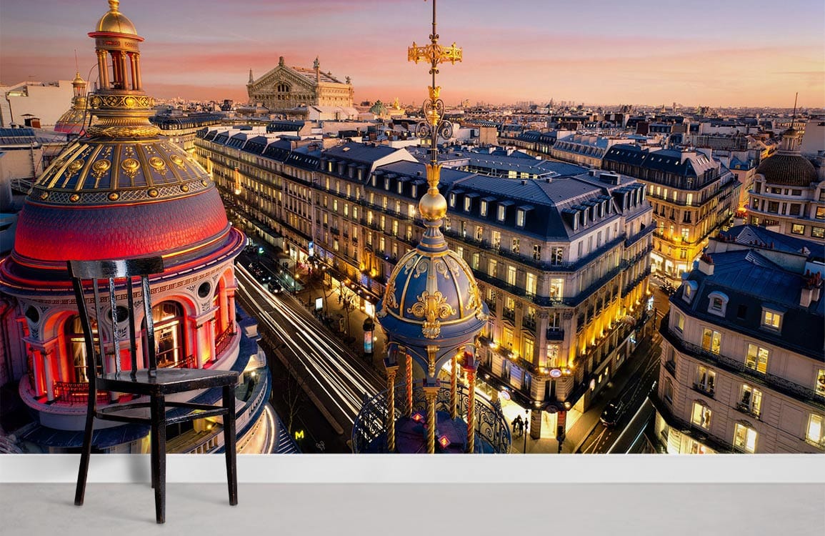 busy Paris with bright lights wall murals for home