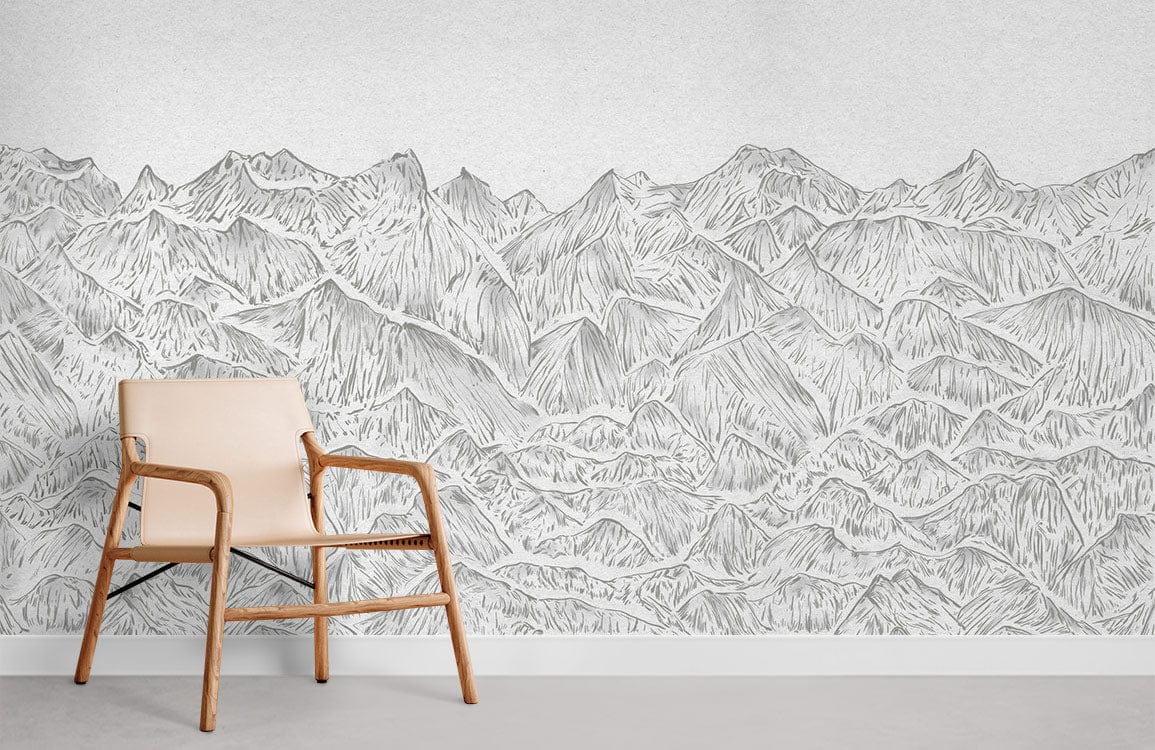 sketch mountains peaks wallpaper mural for home 