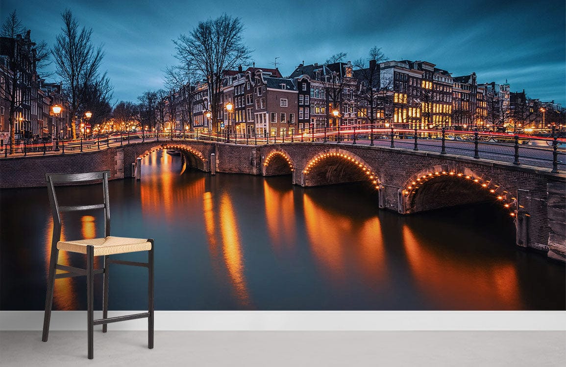 Night view of Amsterdam wall murals for home