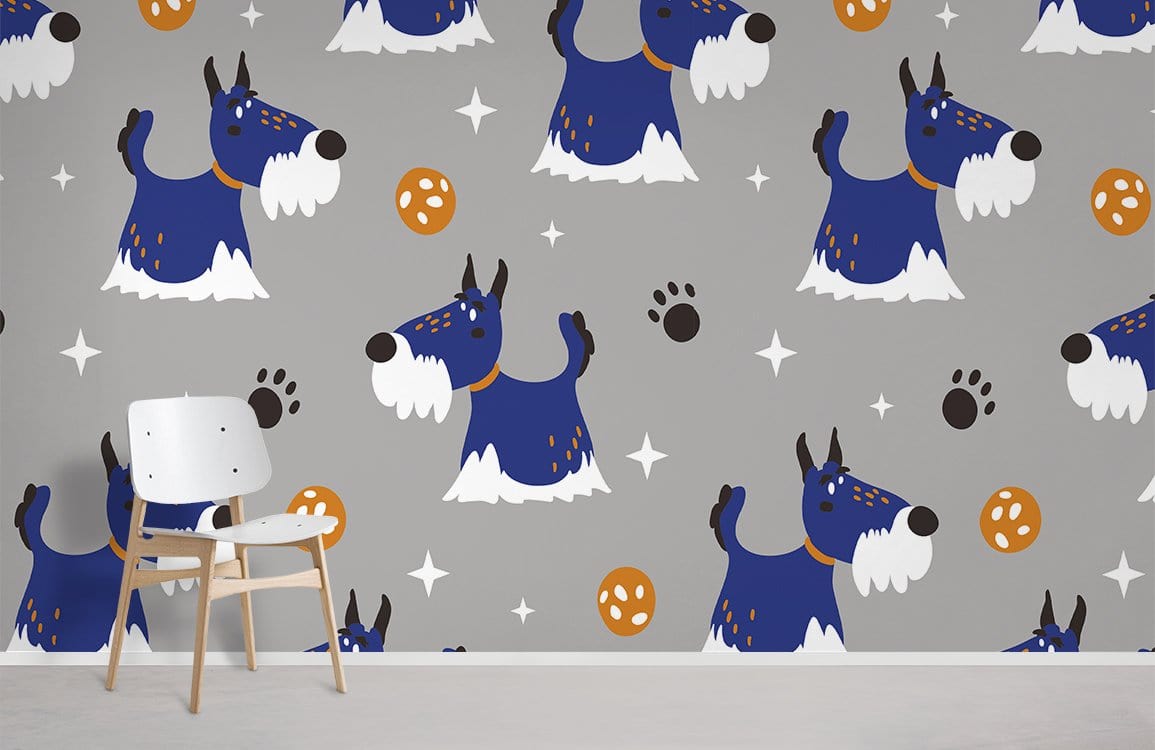 Dog and Paw Pattern Wallpaper Mural Room