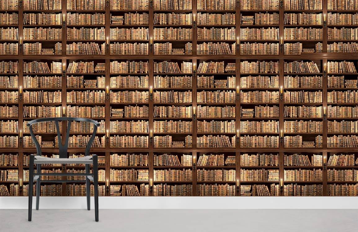 Bookshelf Wood Effect Wallpaper Mural Room