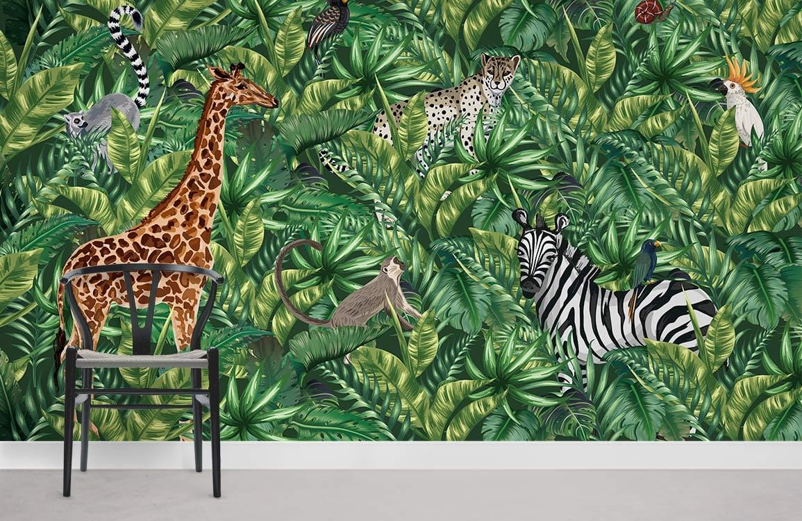 Jungle Animals Wallpaper Mural Living Room