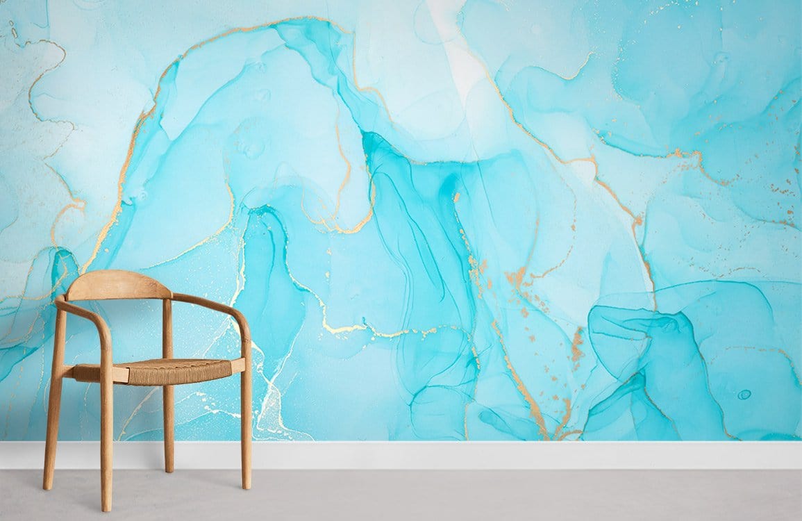 Fluid Art Blue Marble Texture Wallpaper Mural Room