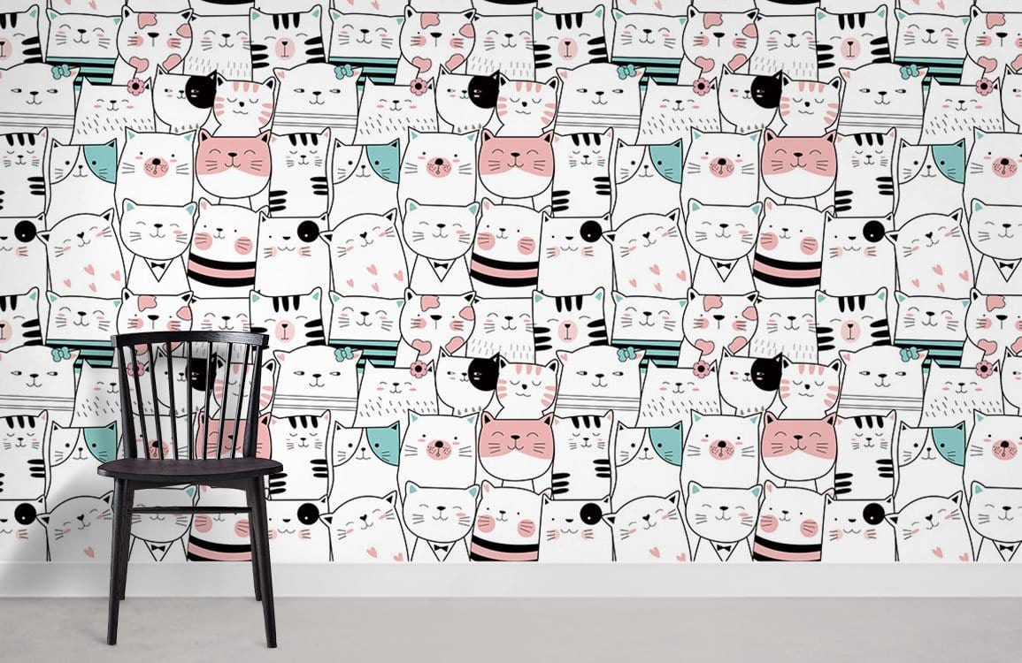 Cute Cats Cartoon Wall Mural Room