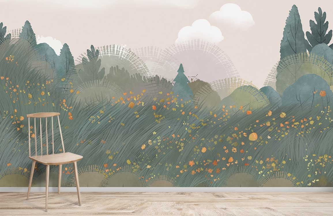 Cartoon Forest And Flowers Wallpaper Mural