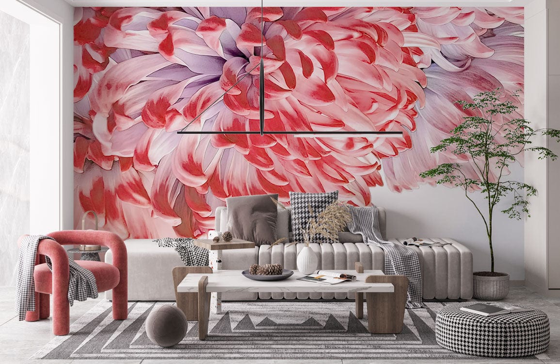 Luxurious Pink and Lavender Floral Mural Wallpaper for Elegant Home Décor