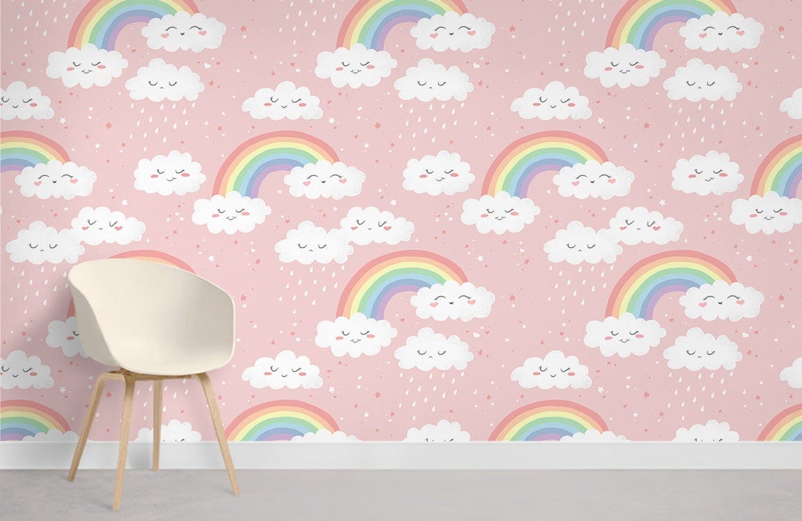 Clouds & Rainbow Mural Wallpaper Room