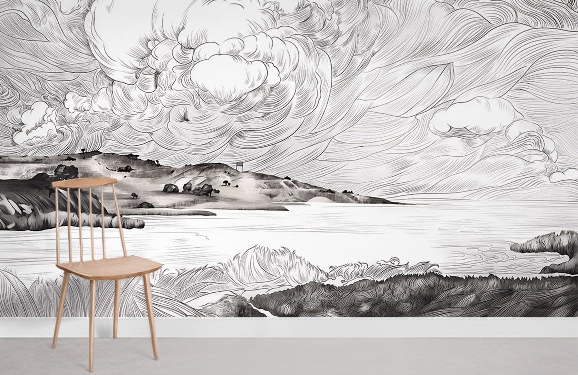 Cloudy River Wallpaper Mural Room