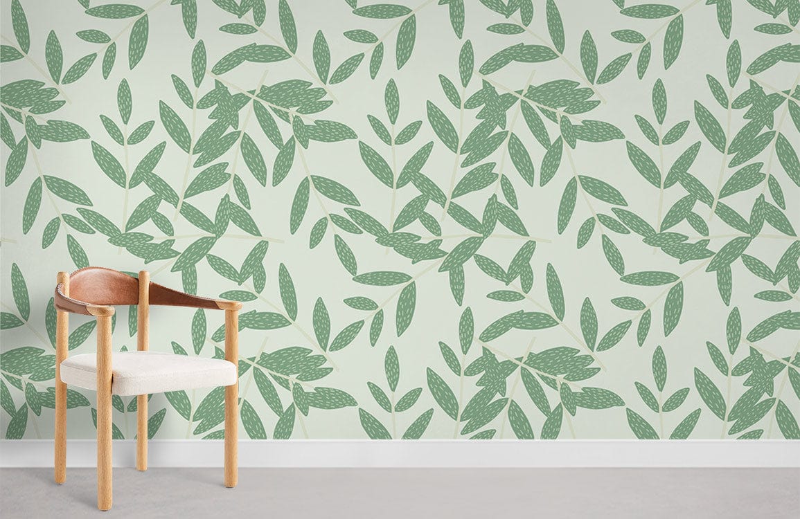 Cluttered Leaves Mural Wallpaper Room