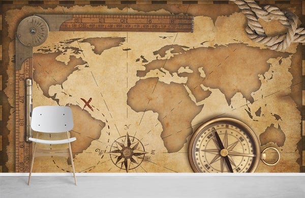 Compass World Map Wallpaper Mural Room