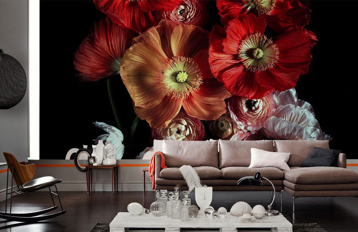 Elegant Red and White Floral Design Wallpaper for Modern Interiors