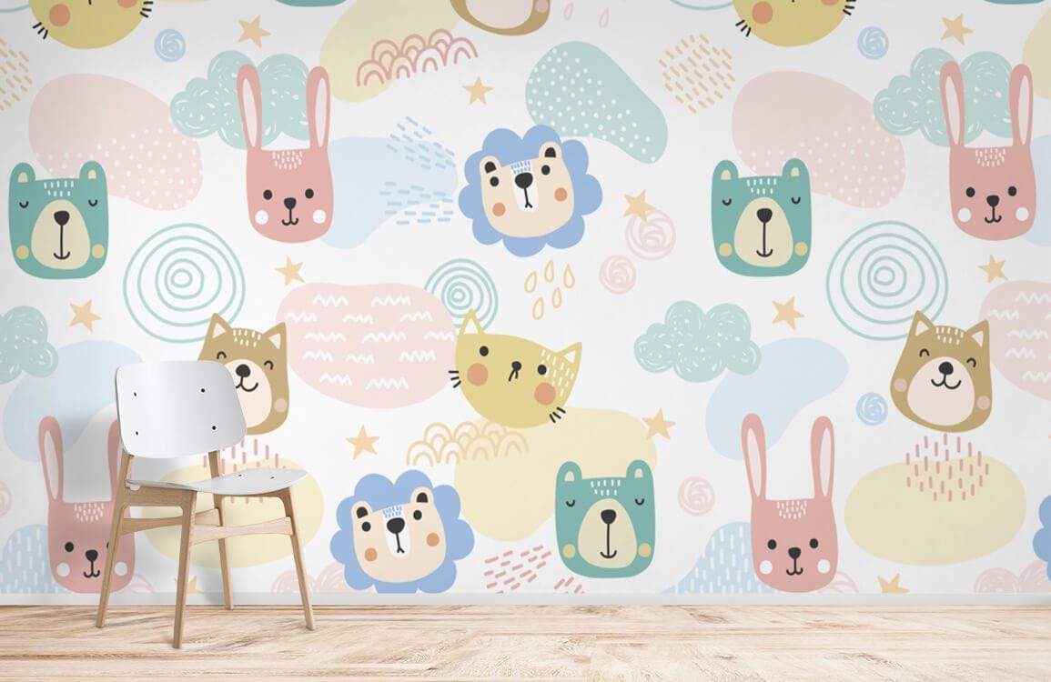 Cute Cat & Dog Animal Face Collection wall paper