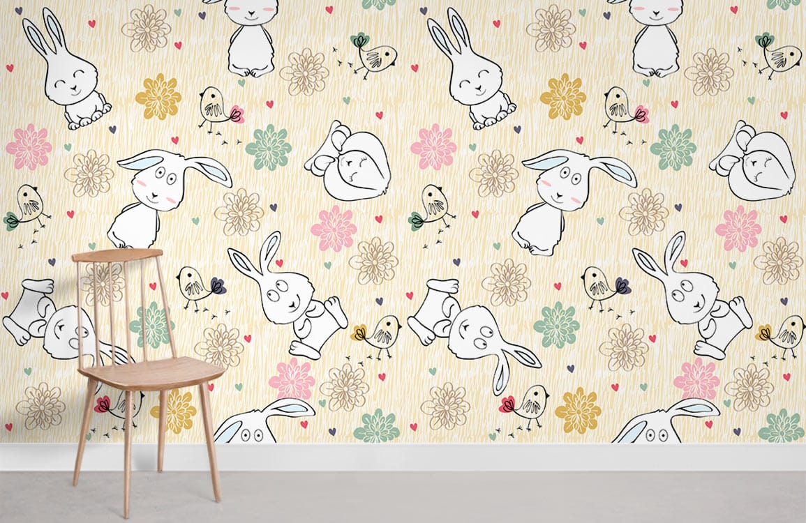 Cute Bunny Mural Wallpaper Room