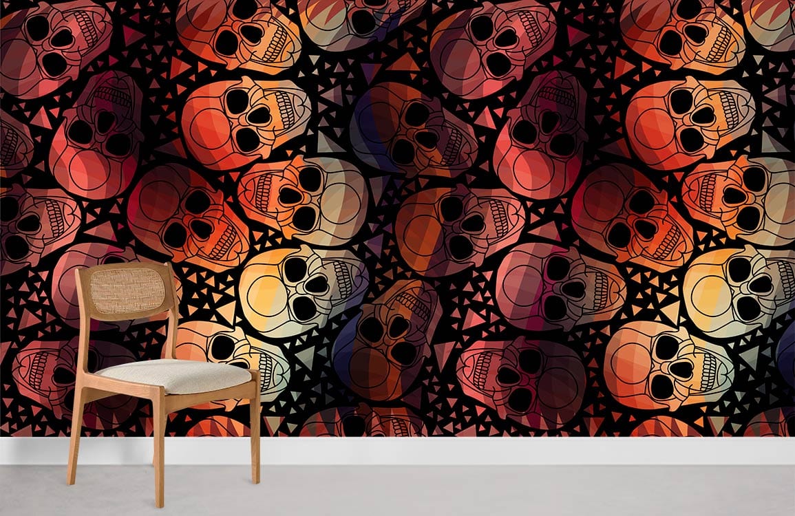 Dark Red Skeleton Pattern Wallpaper Mural
