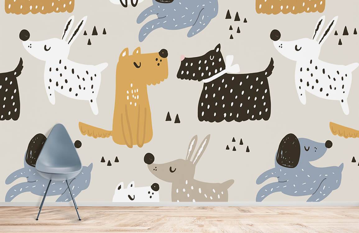 Cartoon Dog Pattern Wallpaper Mural Room