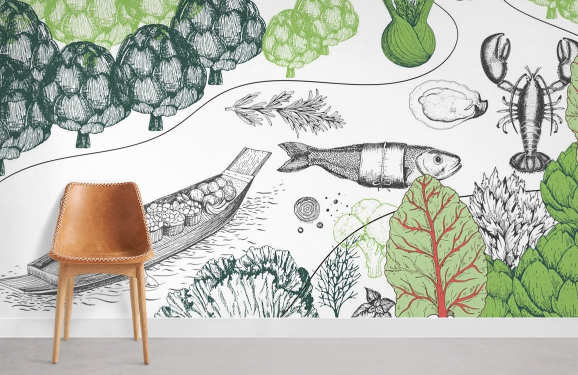Fish and River Wallpaper Mural Restaurant