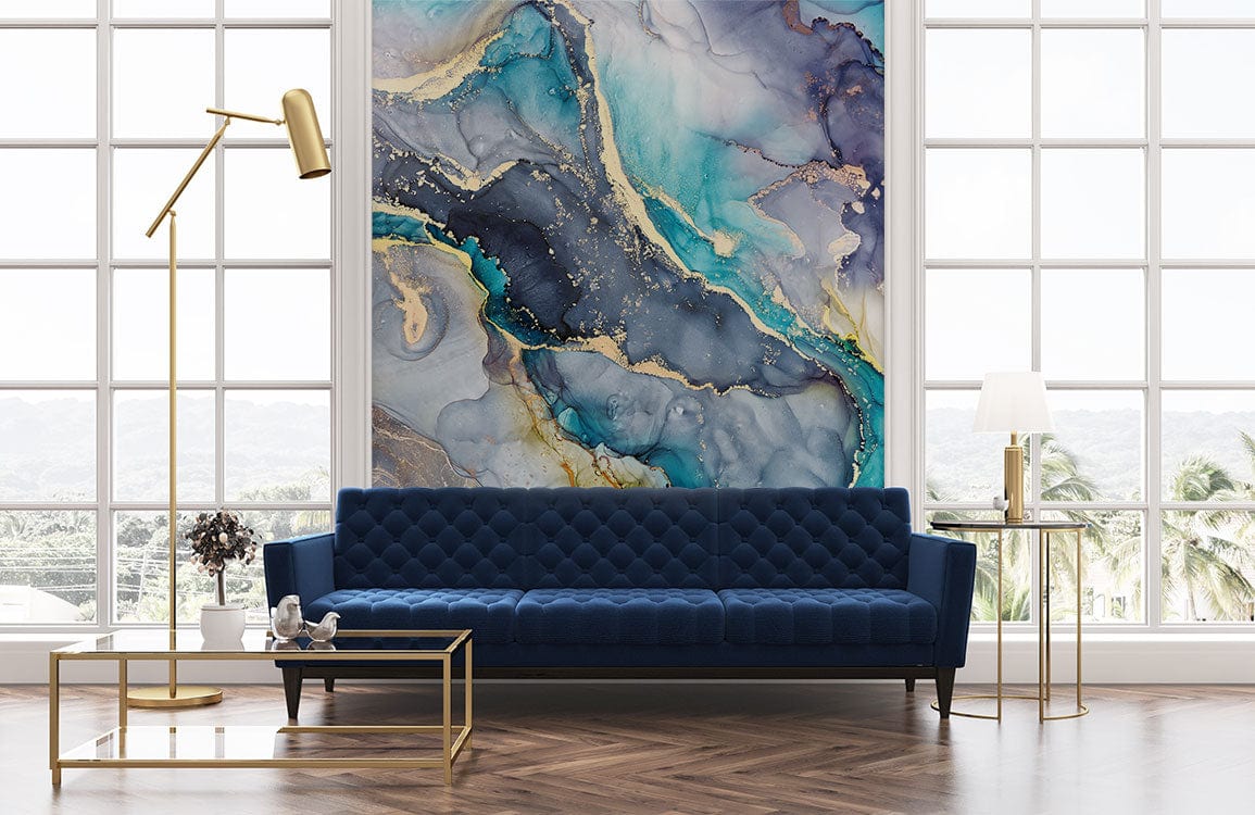 Luxurious Blue and Gold Marble Mural Wallpaper with Abstract ...