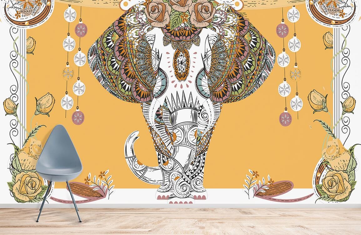 Thai Elephant Wallpaper Mural | Yellow Wallpaper UK