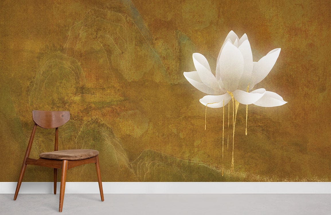 Gold Plated Lotus Ⅱ Mural Wallpaper Room