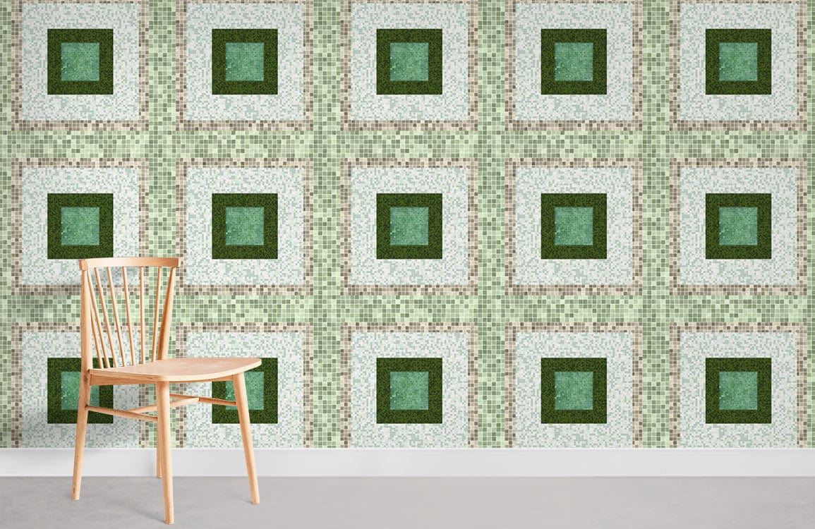 Green Squares Mosaic Wallpaper Mural Room