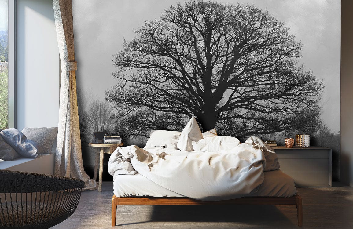 gray sky and forest wallpaper mural bedroom decor