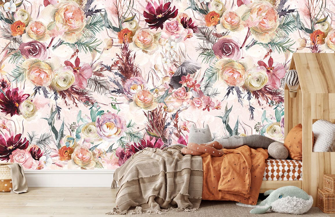 Mixed Watercolor Flowers Mural Wallpaper | Flower Wallpaper UK