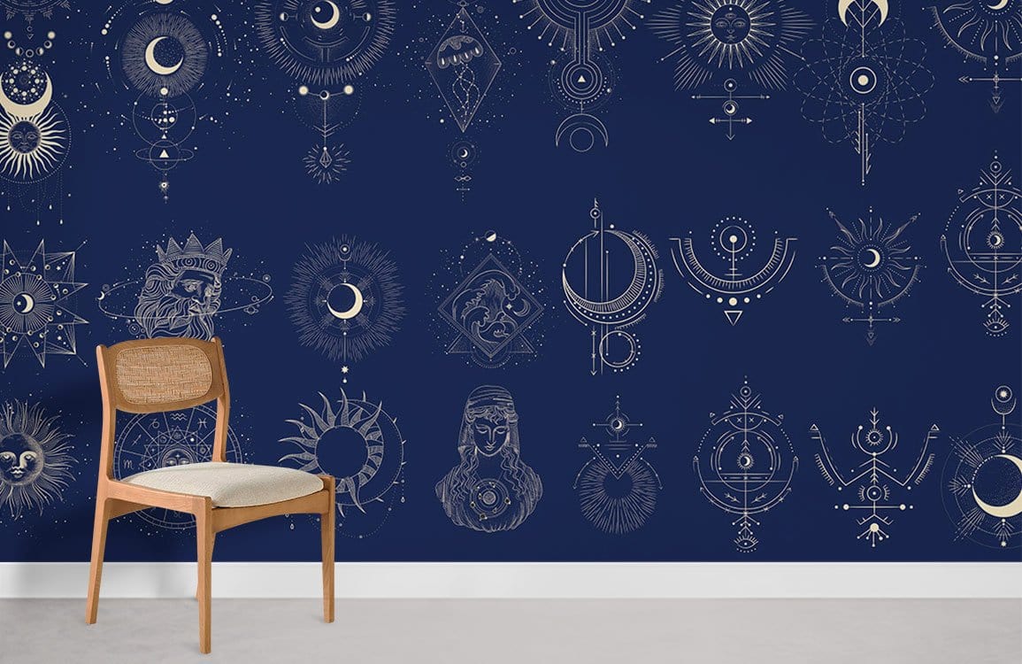 Moon Phases Pattern Wallpaper Mural Room