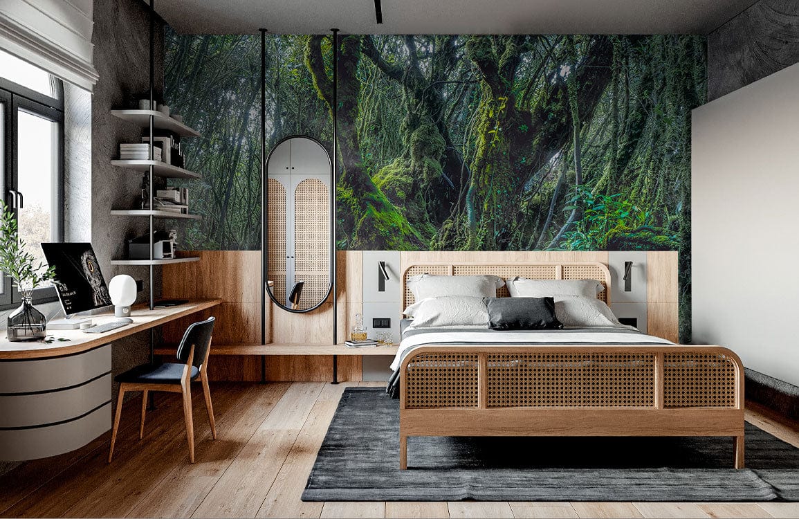 mossy forest wallpaper mural for bedroom decor