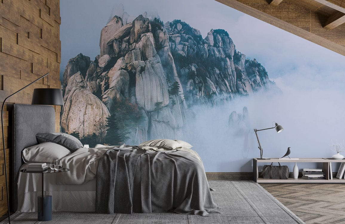 mountain on clouds wallpaper mural for bedroom decor