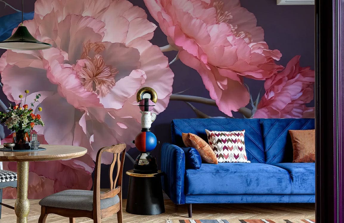 Ombre Pink Peonies Wall Murals | Aesthetic Flower Art Design