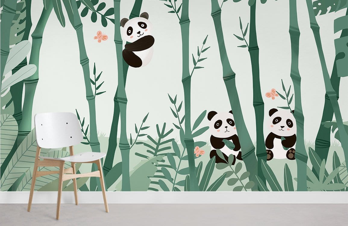 Panda and Bamboo Animal Wallpaper Mural Nursery Room