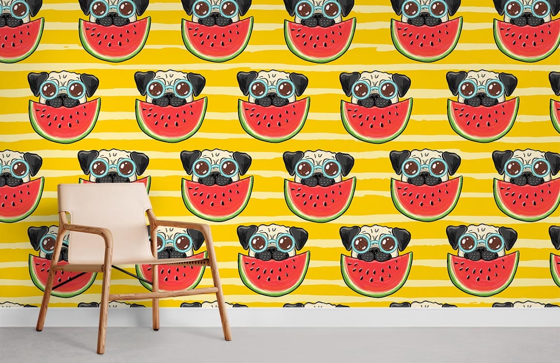 Pug Dog Mural Wallpaper Room