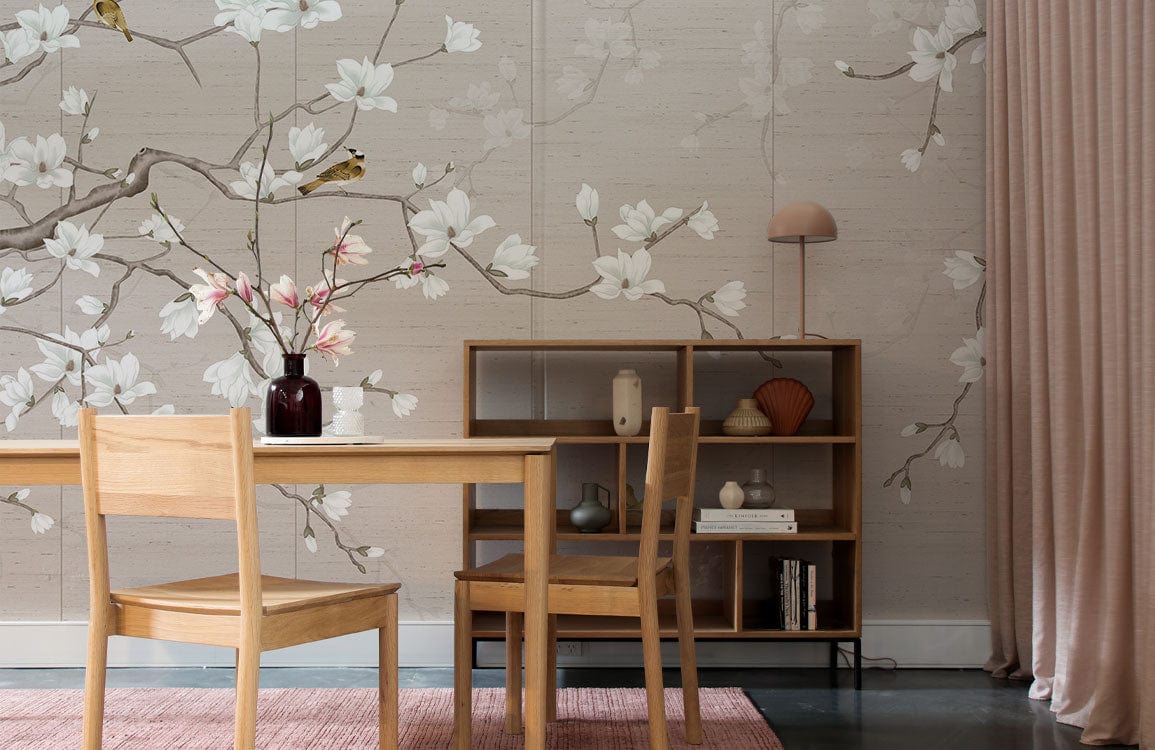 magnolia flower wallpaper mural dining room decor