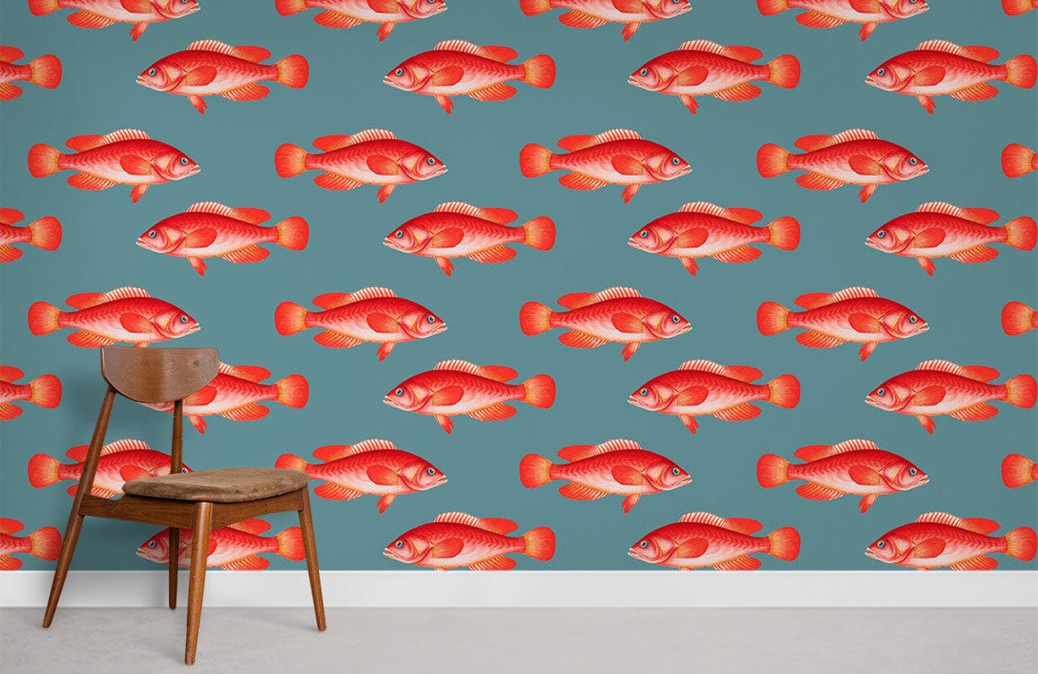 red carp swimming wallpaper mural