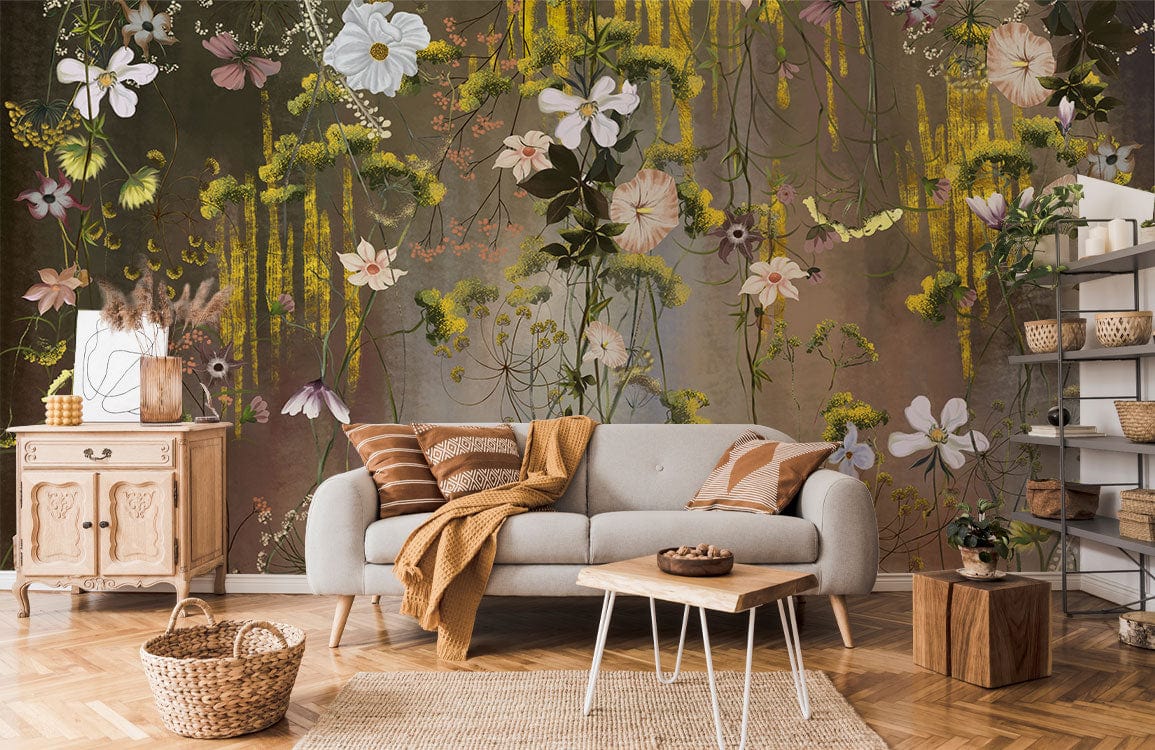 Shining Floral and Vines Wallpaper Mural for the Decoration of the Living Room
