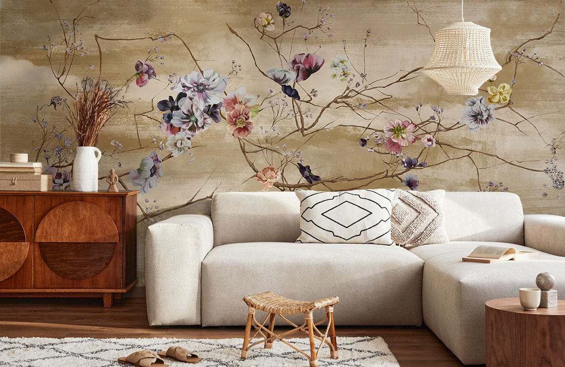 classic flower branch painting wallpaper mural