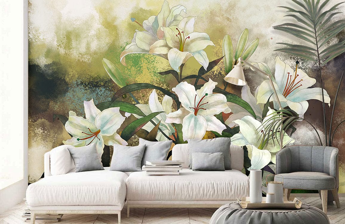 green lily bouquet wallpaper mural for room decor
