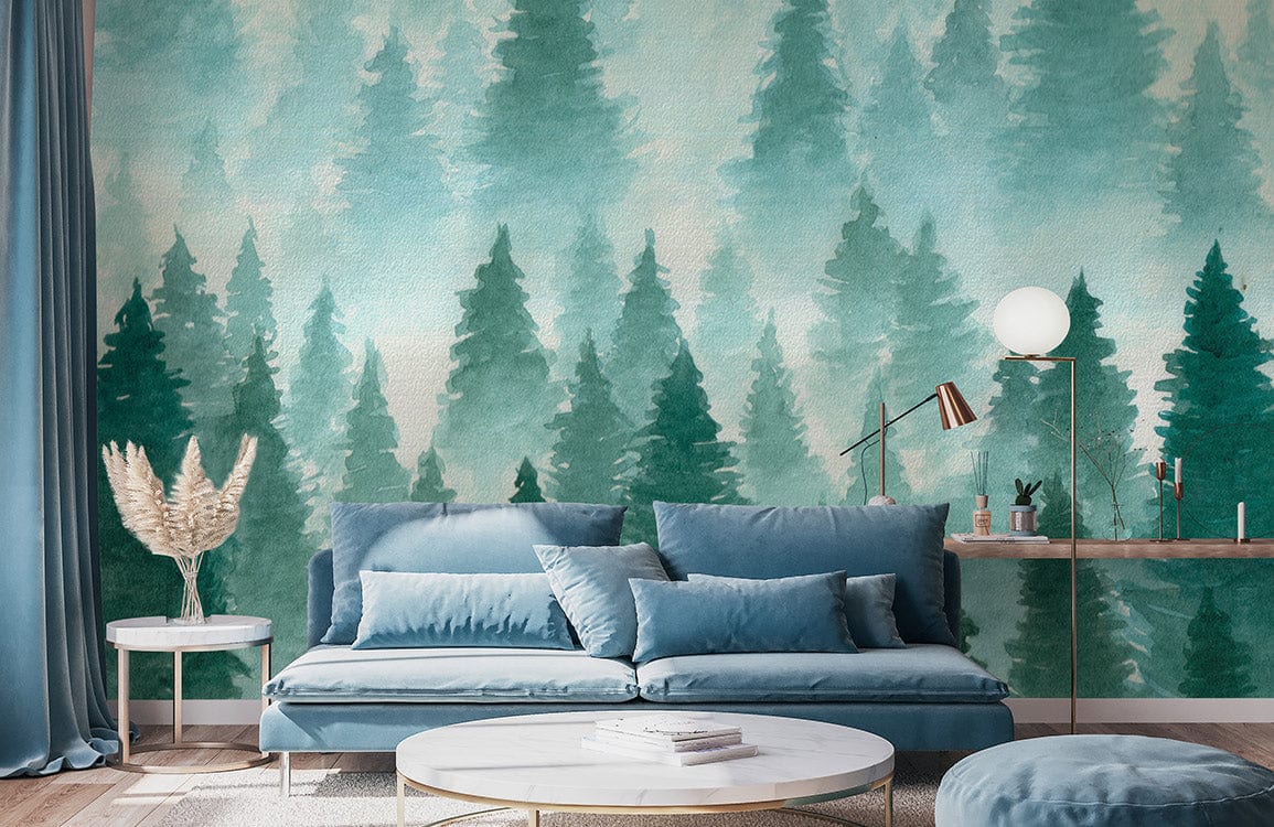 ombre green forest wall mural