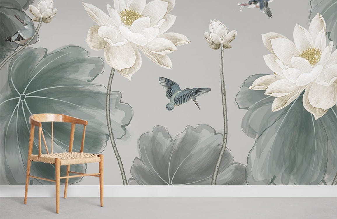 Birds & Lotus Wall Murals Room