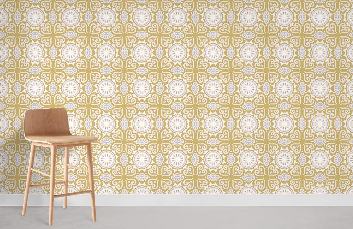 Yellow Pattern Mural Wallpaper Room