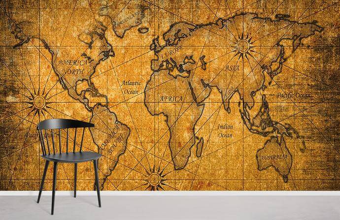 Vintage World Map Wallpaper Mural Office